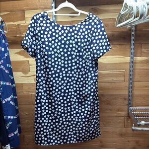 J. Crew Blue and White Sheath Dress Short Sleeve Scoop Neck